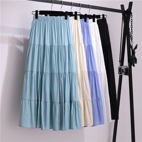 Summer Spring Casual Solid Color Cotton Maxi Long Dress Skirts