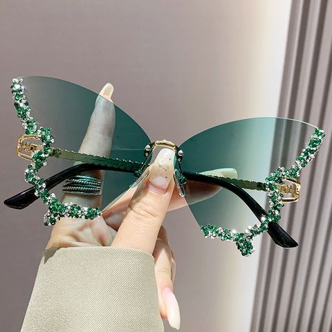 Elegant Modern Style Butterfly Pc Butterfly Frame Diamond Frameless Women's Sunglasses