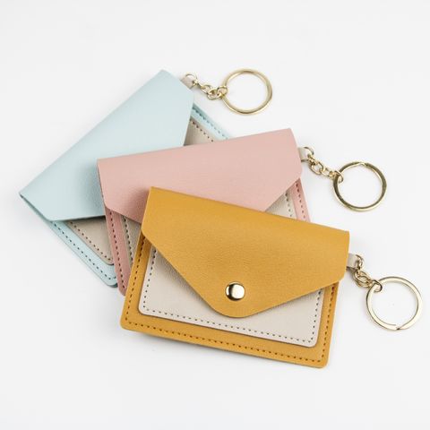 Women's Color Block Pu Leather Hidden Buckle Card Holders