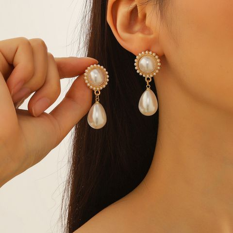 1 Pair Elegant Round Water Droplets Imitation Pearl Alloy Drop Earrings