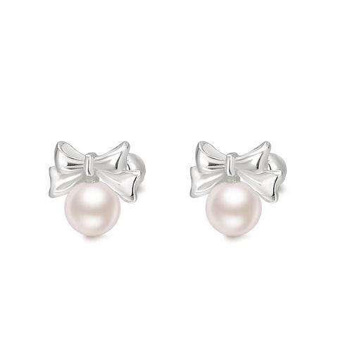 1 Pair Sweet Bow Knot Plating Sterling Silver Shell Ear Studs