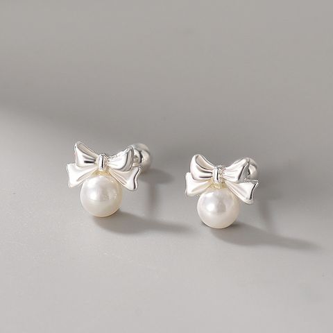 1 Pair Sweet Bow Knot Plating Sterling Silver Shell Ear Studs