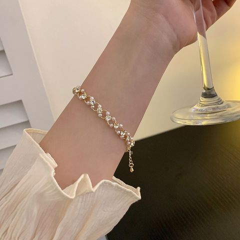 Wholesale Jewelry Elegant Lady Geometric Heart Shape Alloy Plating Inlay Bracelets
