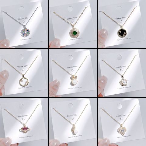 Streetwear Bow Knot Titanium Steel Inlay Artificial Gemstones Charms Pendant Necklace