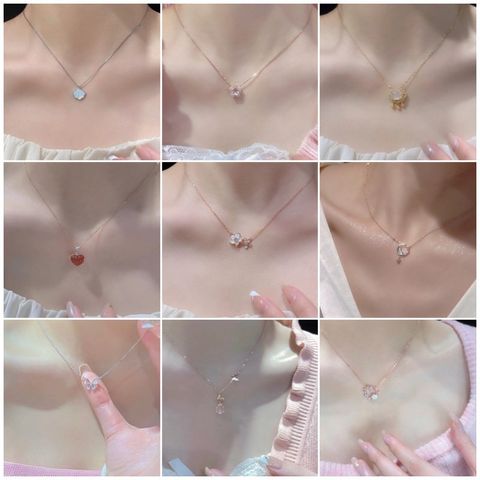 Simple Style Leaf Heart Shape Flower Shell Zircon Alloy Wholesale Pendant Necklace