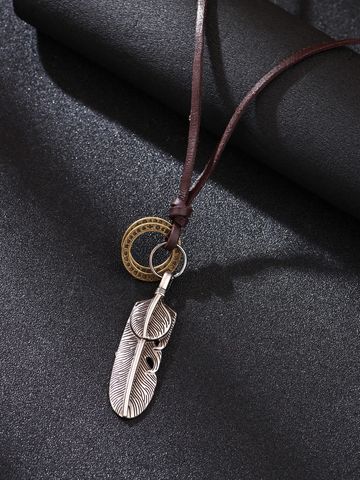 Hip-hop Feather Alloy Leather Rope Plating Silver Plated Men's Necklace