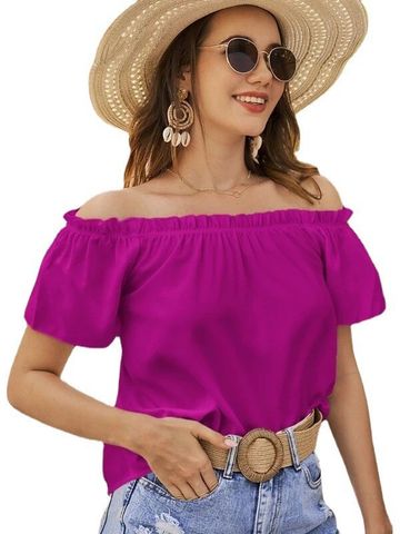 Women's Blouse Short Sleeve Blouses Ruffles Sexy Solid Color
