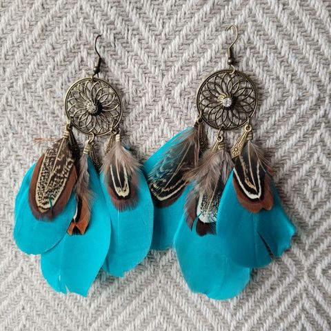 1 Pair Ethnic Style Bohemian Feather Plating Alloy Drop Earrings
