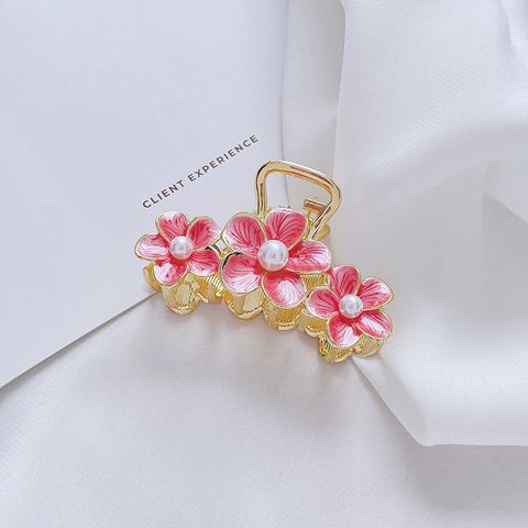 Sweet Flower Imitation Pearl Alloy Painting Oil Hair Claws