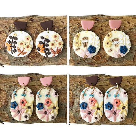 1 Pair Vacation Pastoral Flower Soft Clay Drop Earrings