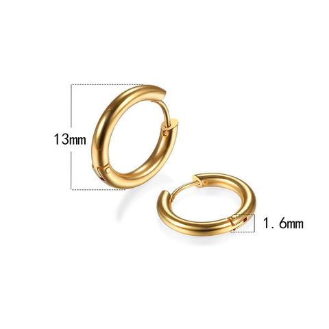 1 Pair Simple Style Round Plating Stainless Steel Titanium Steel 18K Gold Plated Hoop Earrings