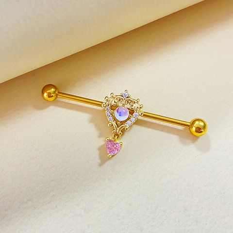 Cute Shiny Heart Shape Stainless Steel Steel Copper Plating Hollow Out Inlay Zircon White Gold Plated Gold Plated Ear Studs Belly Ring