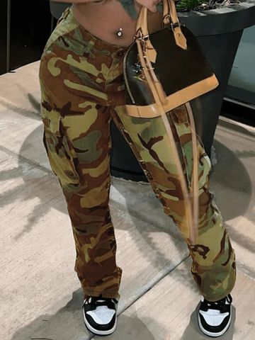 Streetwear Camouflage Printing High Waist Casual Pants