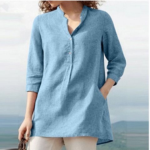 Women's Blouse 3/4 Length Sleeve Blouses Casual Solid Color