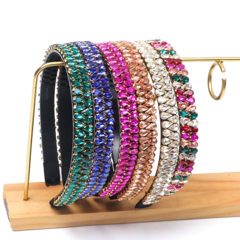 Simple Style Solid Color Rhinestone Glass Diamond Hair Band