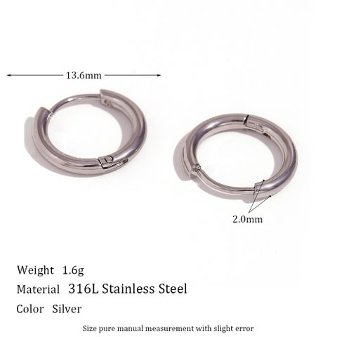 1 Pair Simple Style Round Solid Color Plating Inlay Stainless Steel Zircon 18k Gold Plated Hoop Earrings