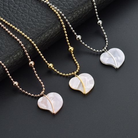 Titanium Steel 18K Gold Plated Sweet Inlay Heart Shape Acrylic Pendant Necklace