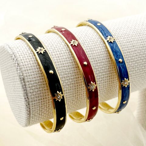 Casual Commute Star 304 Stainless Steel 14K Gold Plated Zircon Bangle In Bulk