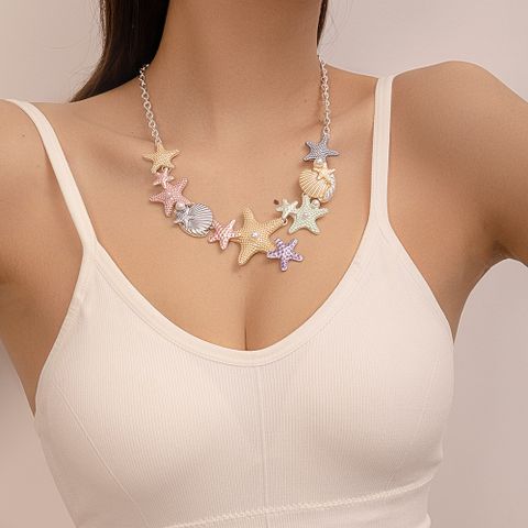 Vacation Beach Starfish Shell Alloy Plating Inlay Pearl Women's Necklace