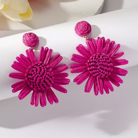 1 Pair Bohemian Flower Raffia Drop Earrings