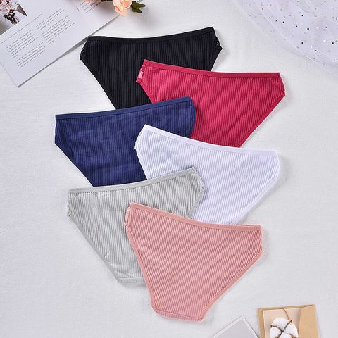 Solid Color Breathable Lace Mid Waist Briefs Panties