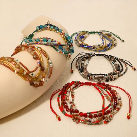 Wholesale Jewelry Bohemian Colorful Beaded Alloy Knitting Bracelets