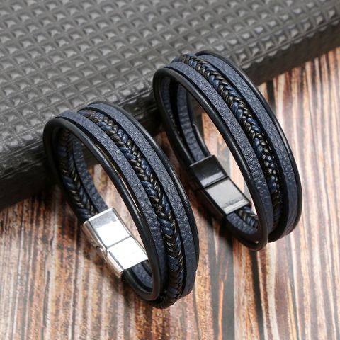 Classical Simple Style Solid Color Solid Color Alloy Handmade Men's Wristband