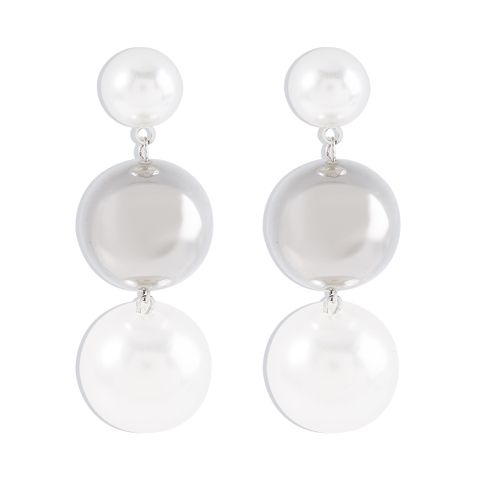 1 Pair Elegant Round Patchwork Imitation Pearl Iron Drop Earrings