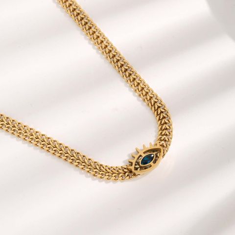 Retro Eye Titanium Steel Plating Inlay Resin Gold Plated Pendant Necklace