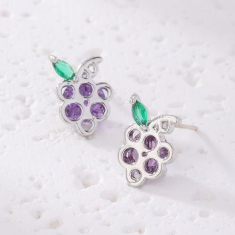 1 Pair Cute Fruit Apple Grape Inlay Copper Zircon K Gold Plated Rhodium Plated Ear Studs