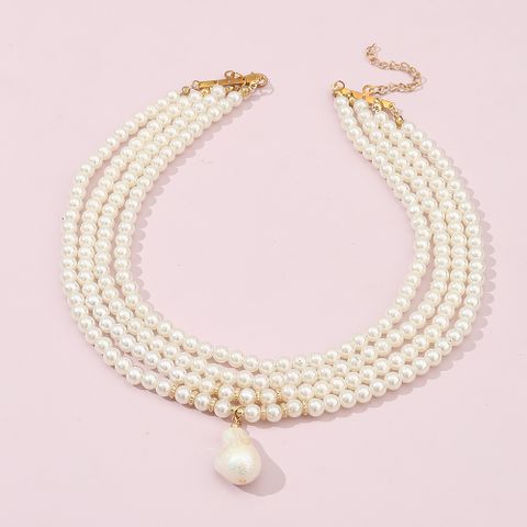 Sweet Solid Color Imitation Pearl Baroque Pearls Wholesale Layered Necklaces