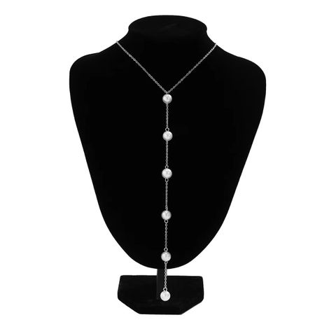 Classic Style Solid Color Imitation Pearl Alloy Wholesale Long Necklace