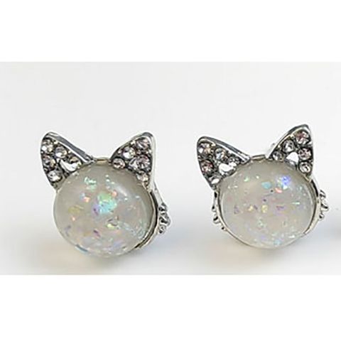 Fashion Unicorn Cat Alloy Diamond Artificial Gemstones Ear Studs 1 Pair