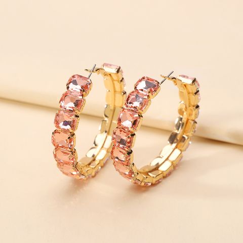 1 Pair Elegant Glam Luxurious Round Inlay Ferroalloy Glass Hoop Earrings