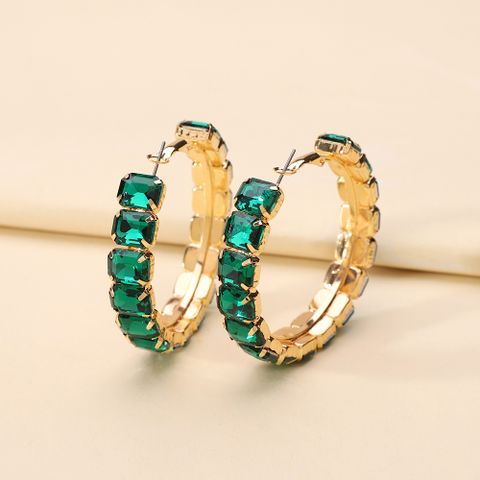 1 Pair Elegant Glam Luxurious Round Inlay Ferroalloy Glass Hoop Earrings