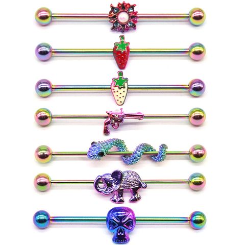 1 Piece Streetwear Animal Fruit Spray Paint Plating Inlay Alloy Titanium Steel Rhinestones White Gold Plated Ear Studs