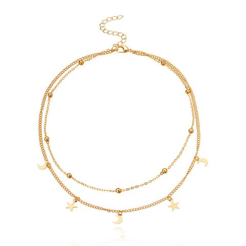 Elegant Romantic Solid Color Star Moon Stainless Steel 18K Gold Plated Women's Anklet