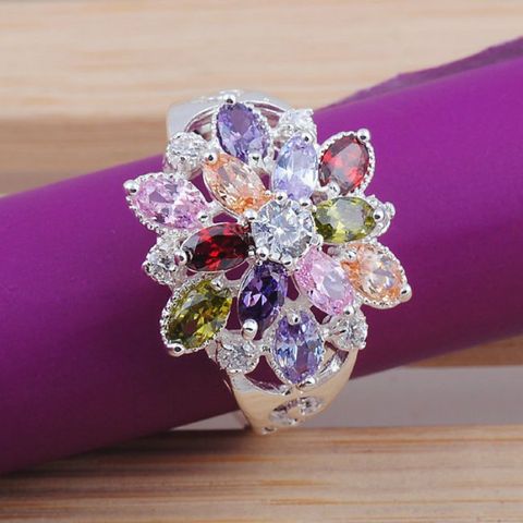 Wholesale Jewelry Modern Style Flower Metal Artificial Gemstones Plating Inlay Rings
