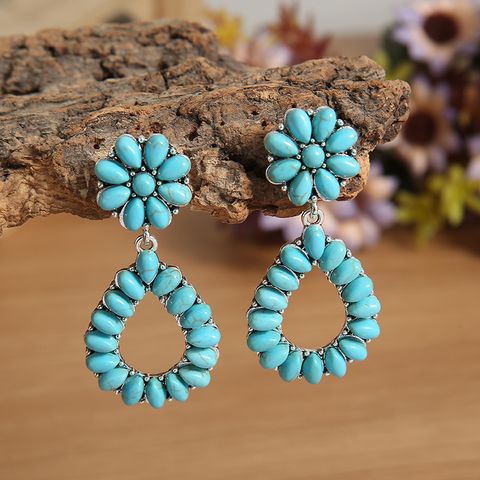 Wholesale Jewelry Vintage Style Water Droplets Solid Color Metal Turquoise Plating Inlay Drop Earrings