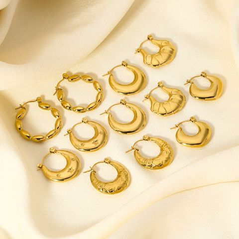 1 Pair Modern Style Round Heart Shape 304 Stainless Steel 18K Gold Plated Hoop Earrings