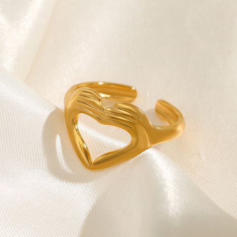 304 Stainless Steel 18K Gold Plated Simple Style Plating Hand Heart Shape Open Ring