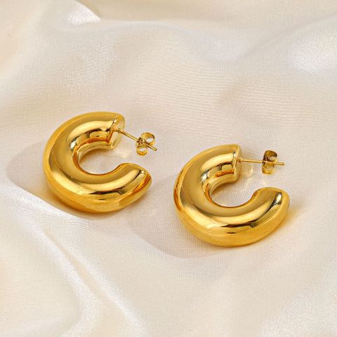 1 Pair Casual Hip-Hop C Shape Plating 304 Stainless Steel 18K Gold Plated Ear Studs