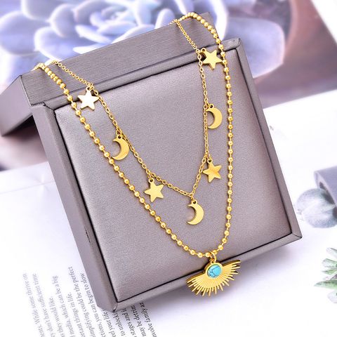 304 Stainless Steel 18K Gold Plated Retro Plating Inlay Star Turquoise Jewelry Set