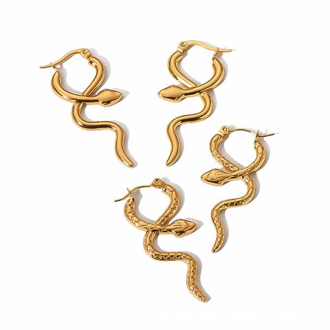 1 Pair Cool Style Snake Plating Titanium Steel 18k Gold Plated Earrings