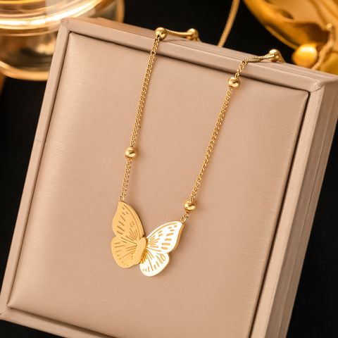 304 Stainless Steel 18K Gold Plated Sweet Plating Butterfly Earrings Necklace