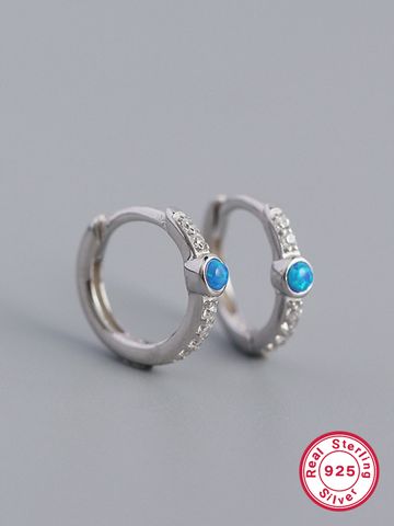 1 Pair Simple Style Round Inlay Sterling Silver Opal 18k Gold Plated White Gold Plated Earrings