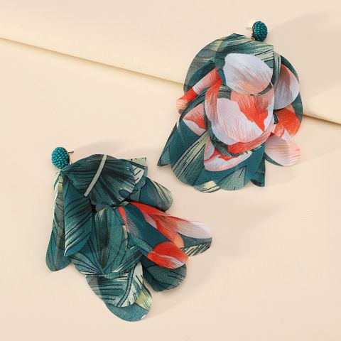 1 Pair Elegant Bohemian Romantic Petal Tassel Cloth Fabric Dangling Earrings