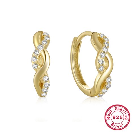 1 Pair Elegant Infinity Inlay Sterling Silver Zircon 18k Gold Plated White Gold Plated Earrings
