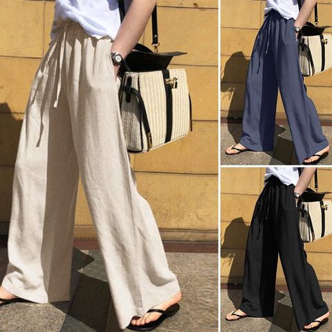 Women's Daily Casual Solid Color Full Length Belt Casual Pants