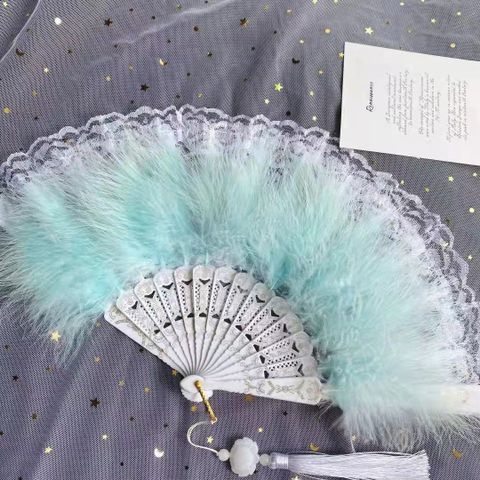 Gothic Style Lolita New Classical Feather Folding Fan Posing Props Retro Style Japanese Style Lace Cheongsam Fan